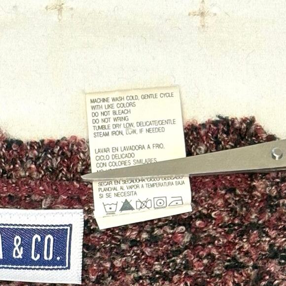 Vintage Erika & Co Textured Knit Fair Isle Cardigan Sweater Women's L | Maroon - Picture 6 of 11